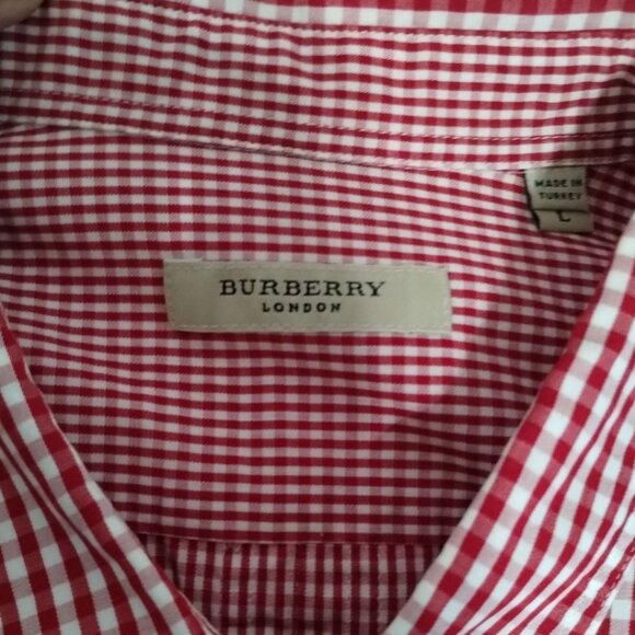 Burberry London Gingham Poplin Long-Sleeve Button-Up Shirt Mens Red/White Large - Picture 3 of 12